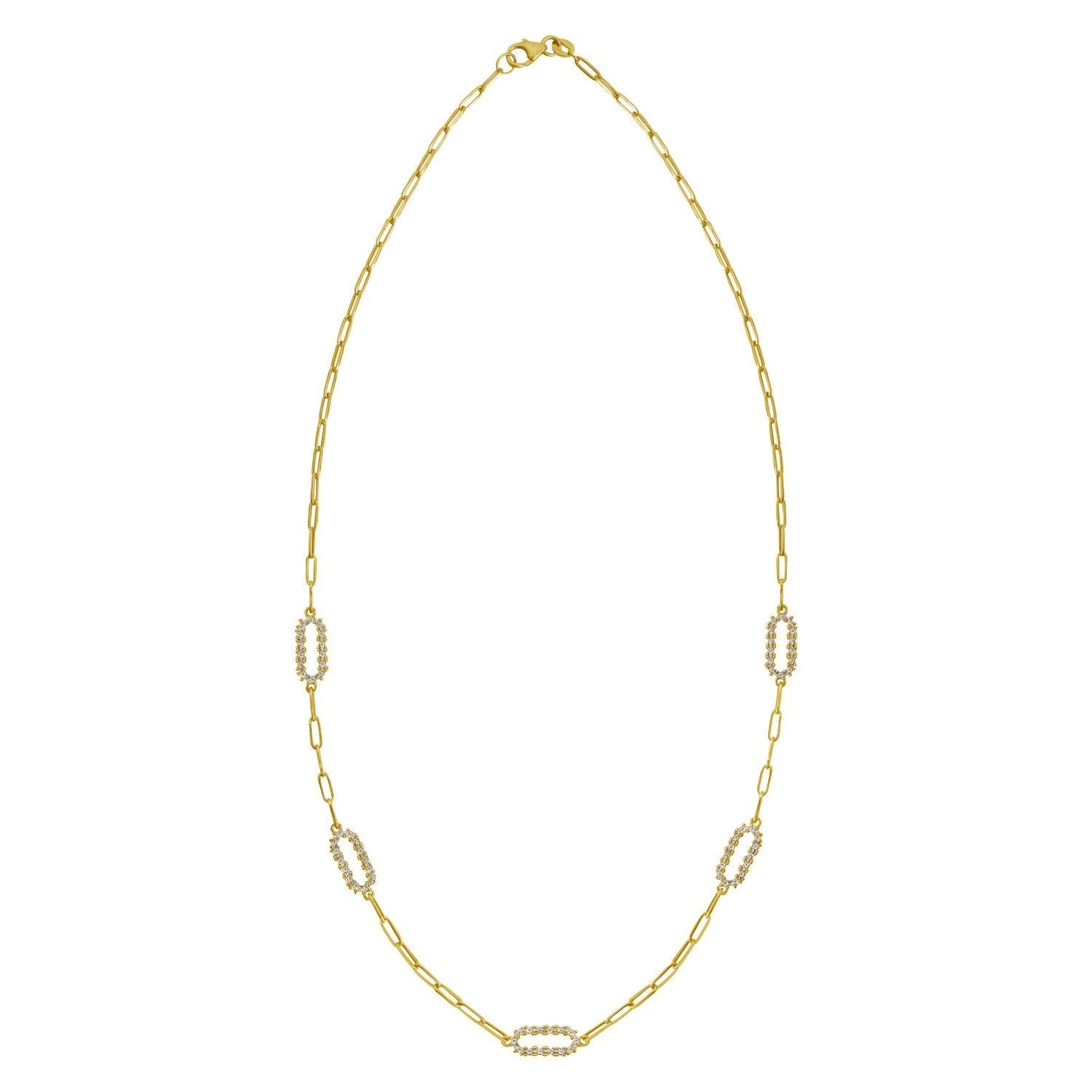 14K Yellow Gold Diamon Oro Paperclip Necklace