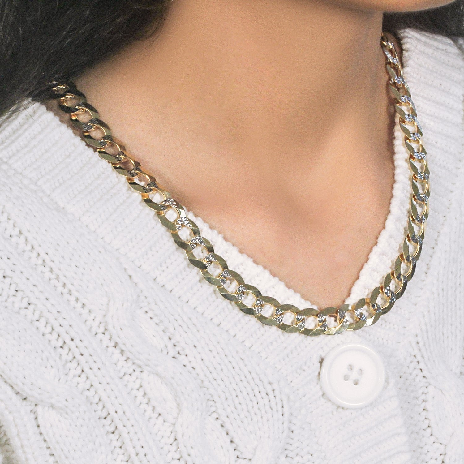 14k Two Tone Gold Pave Curb Chain (8.30 mm)