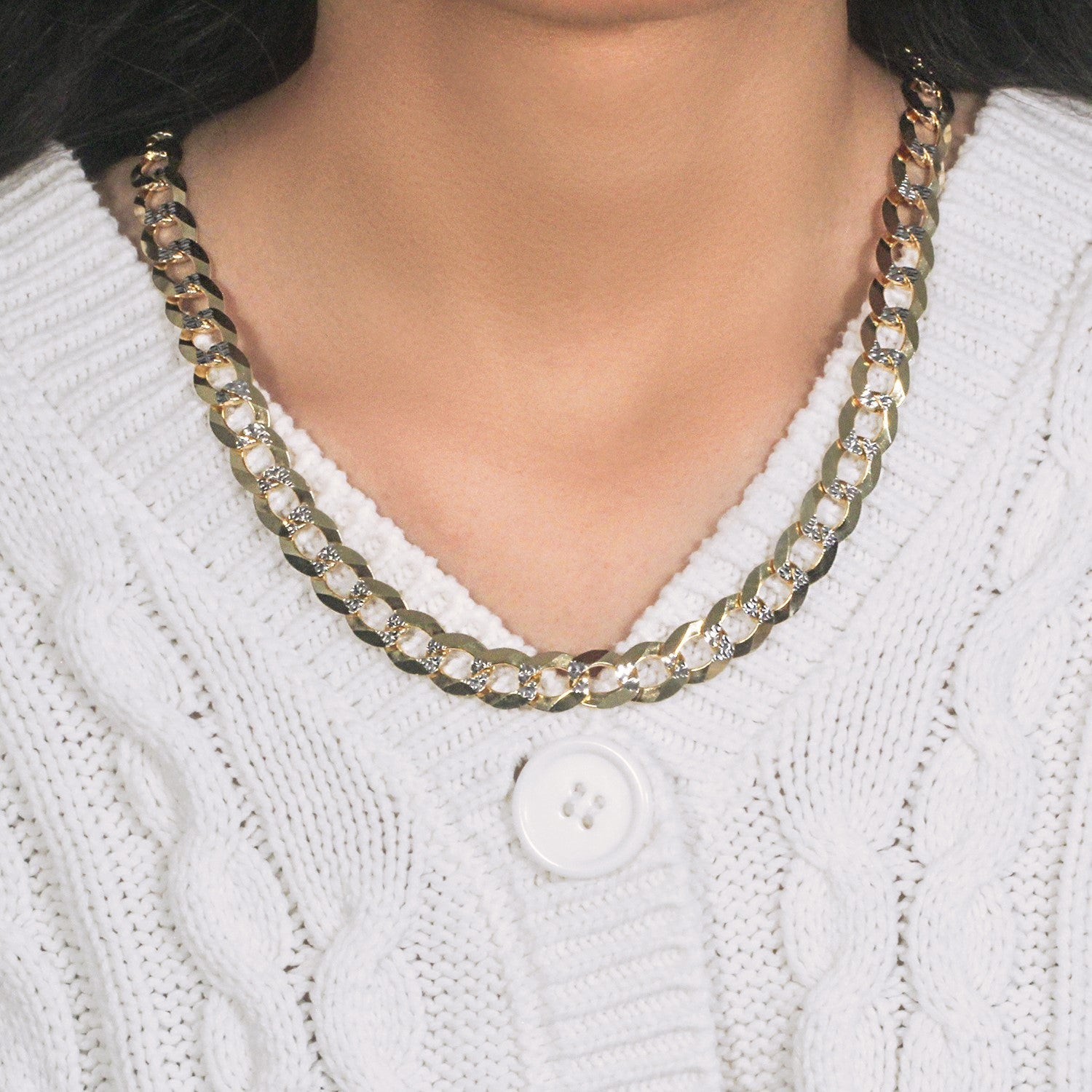 14k Two Tone Gold Pave Curb Chain (8.30 mm)