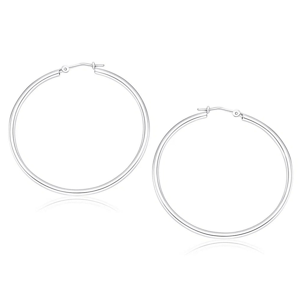 10k White Gold Polished Hoop Earrings (2x40 mm)
