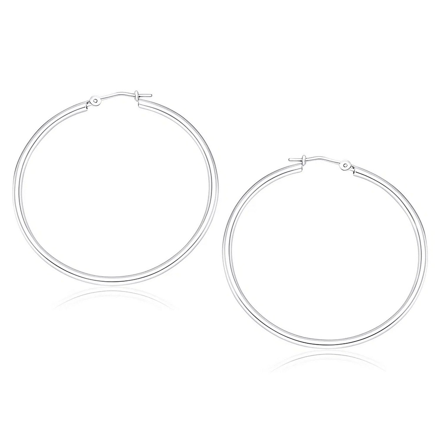 10k White Gold Polished Hoop Earrings (2x40 mm)