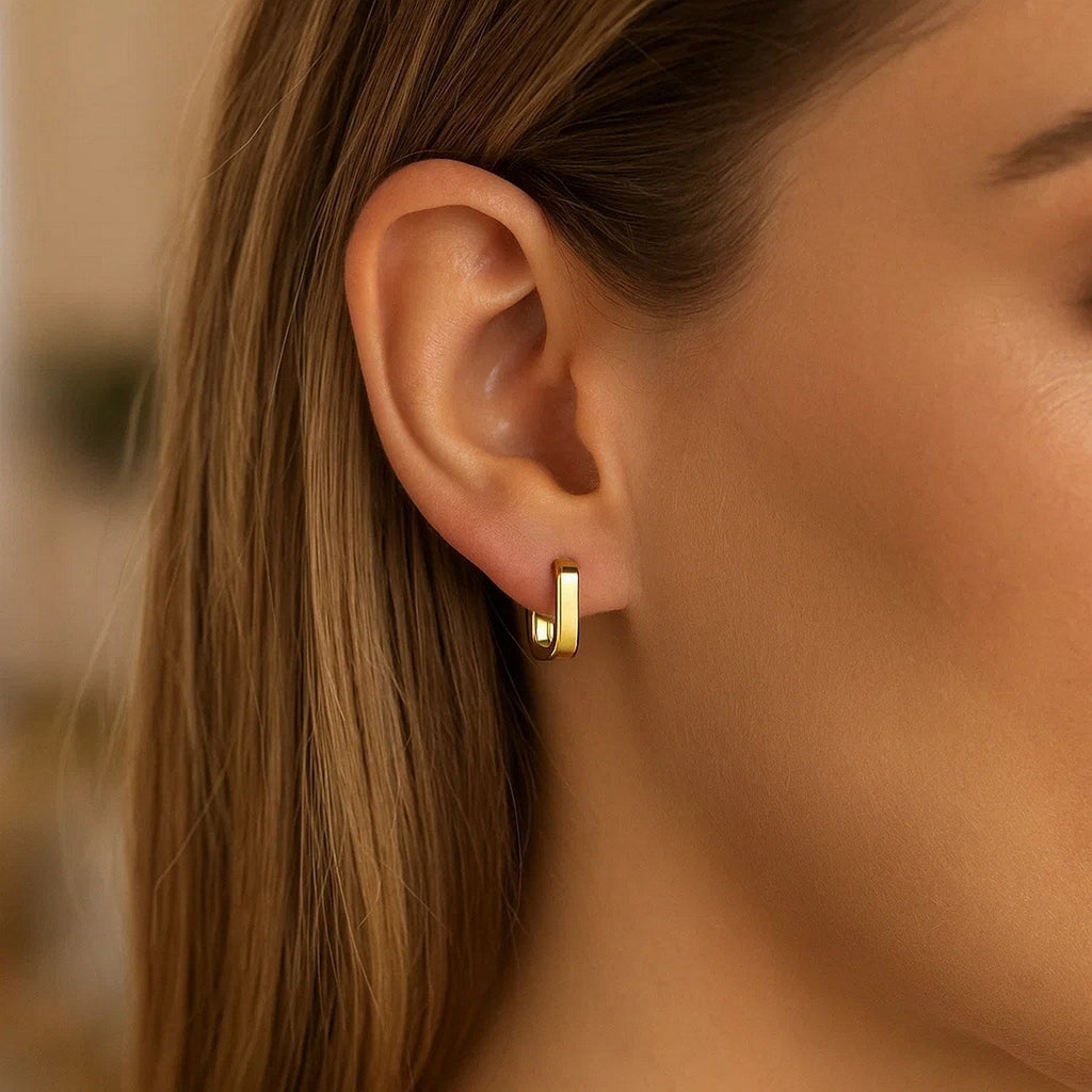 14k Yellow Gold Small Square Huggie Hoops