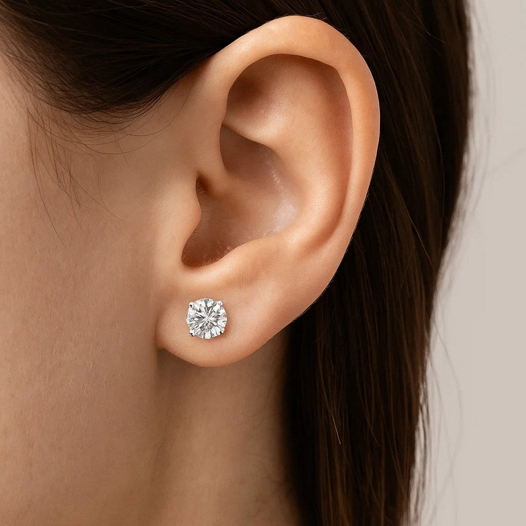 14k White Gold Stud Earrings with White Hue Faceted Cubic Zirconia(7mm)