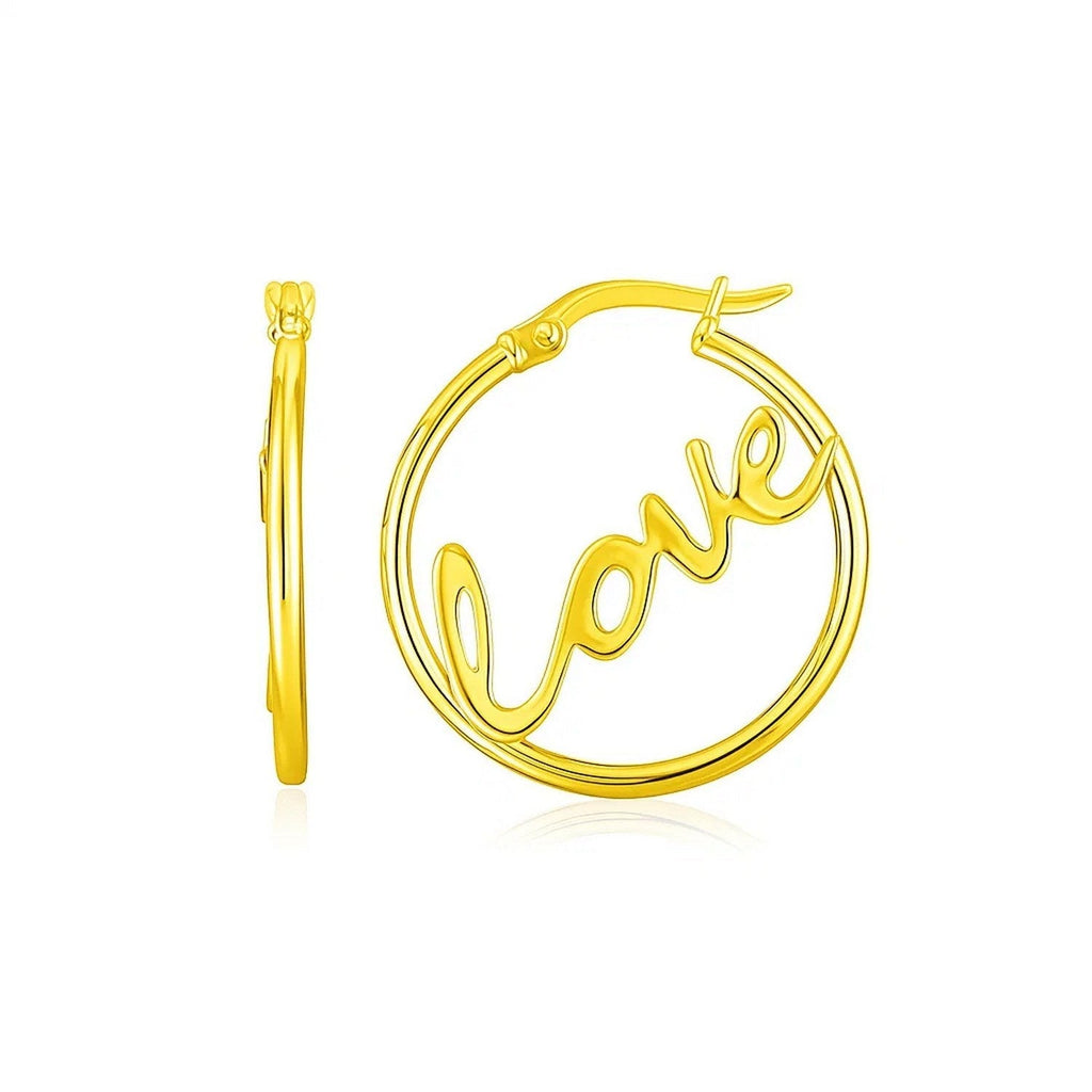 14K Yellow Gold Love Hoop Earrings