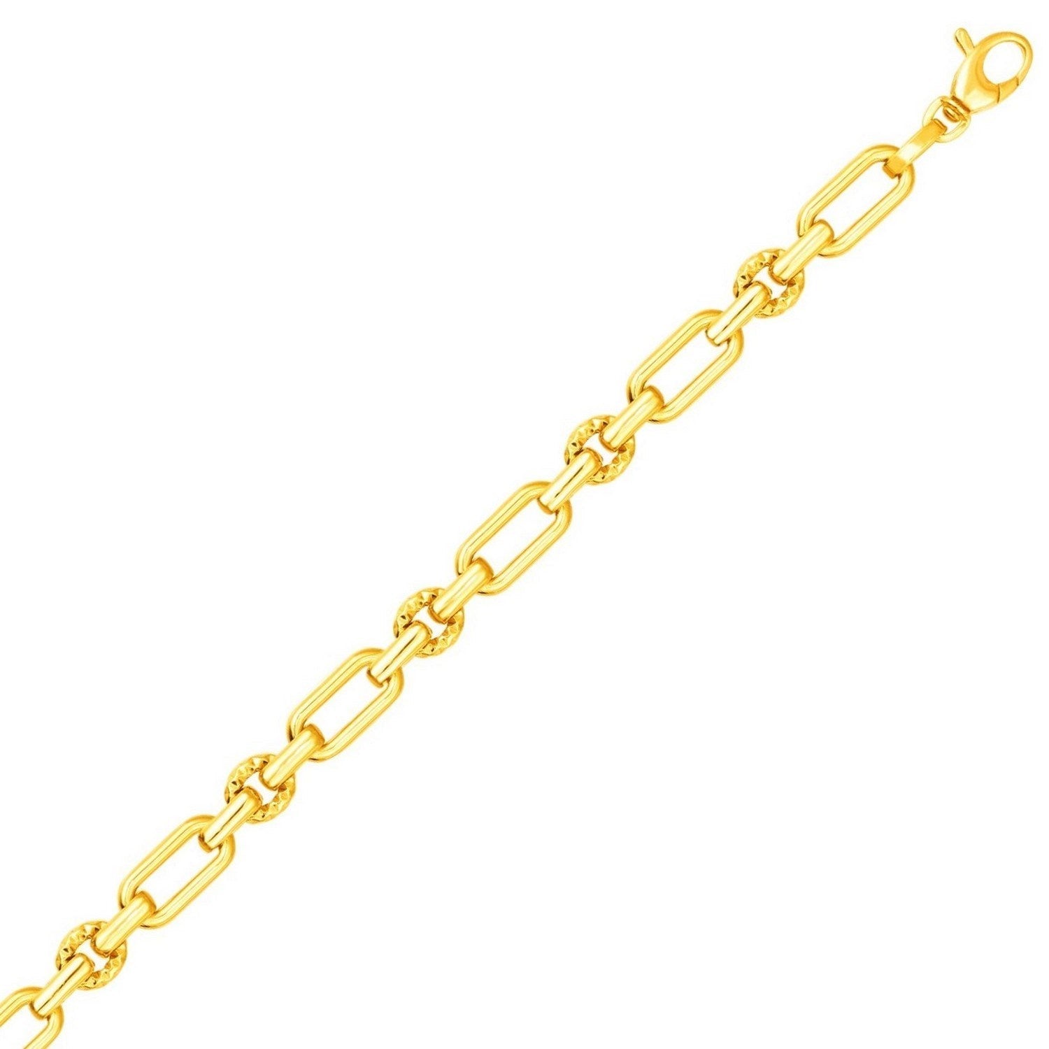 14k Yellow Gold Polished and Textured Link Bracelet (6.30 mm)