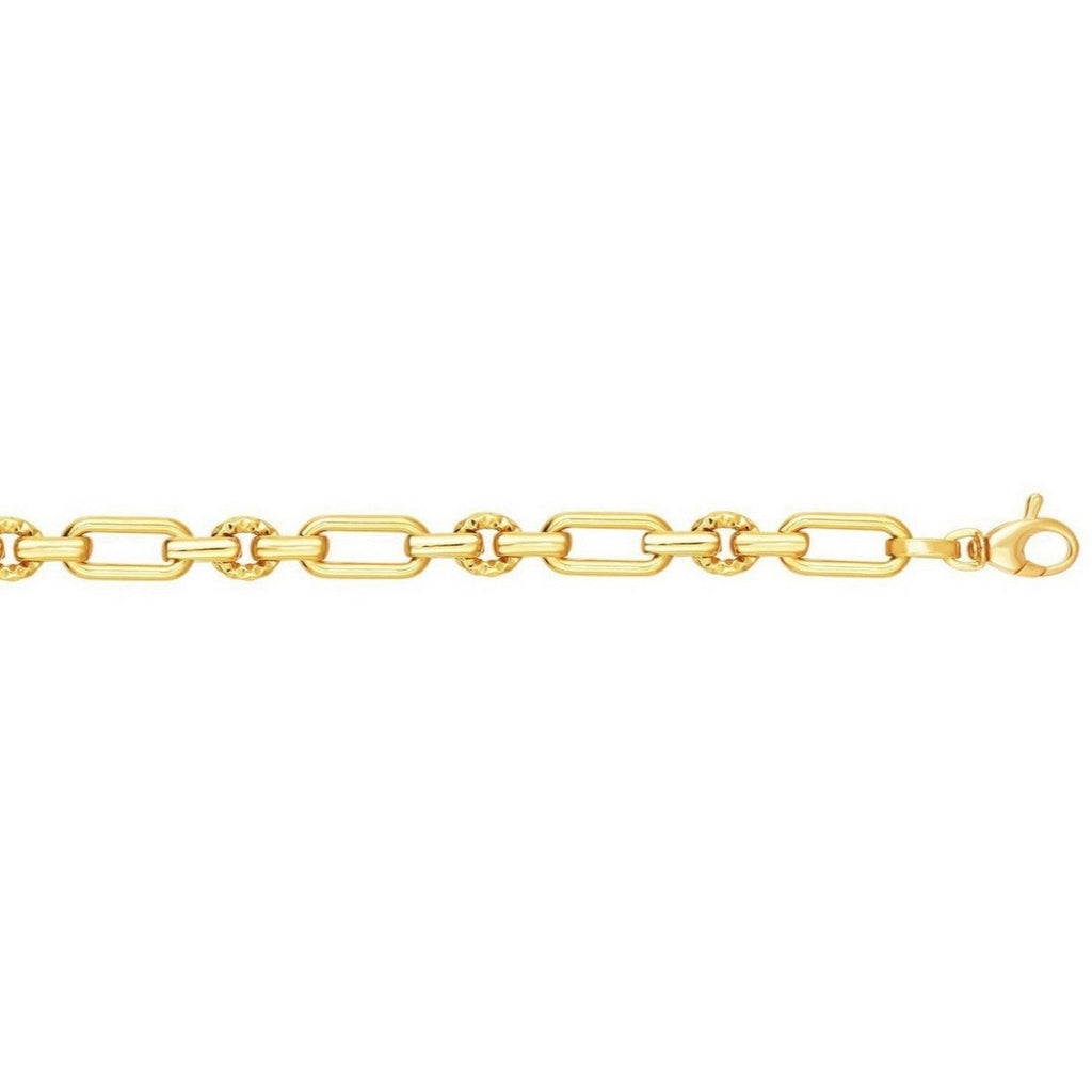 14k Yellow Gold Polished and Textured Link Bracelet (6.30 mm)