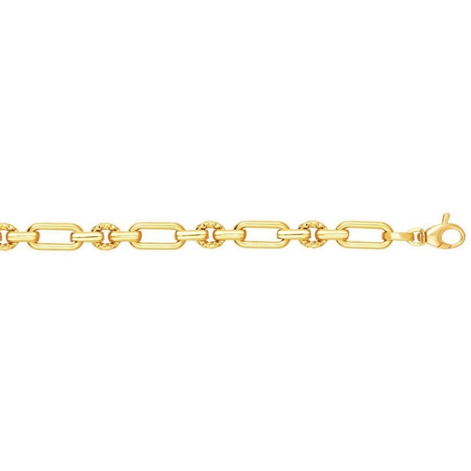 14k Yellow Gold Polished and Textured Link Bracelet (6.30 mm)