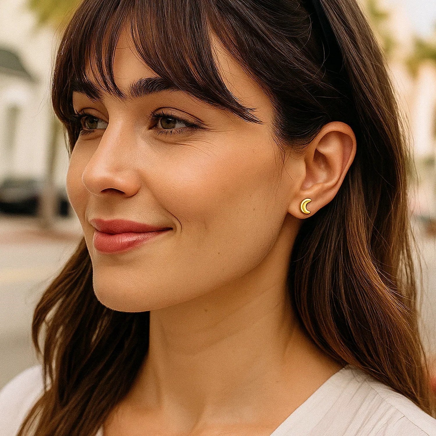 14k Yellow Gold Post Earrings with Moons