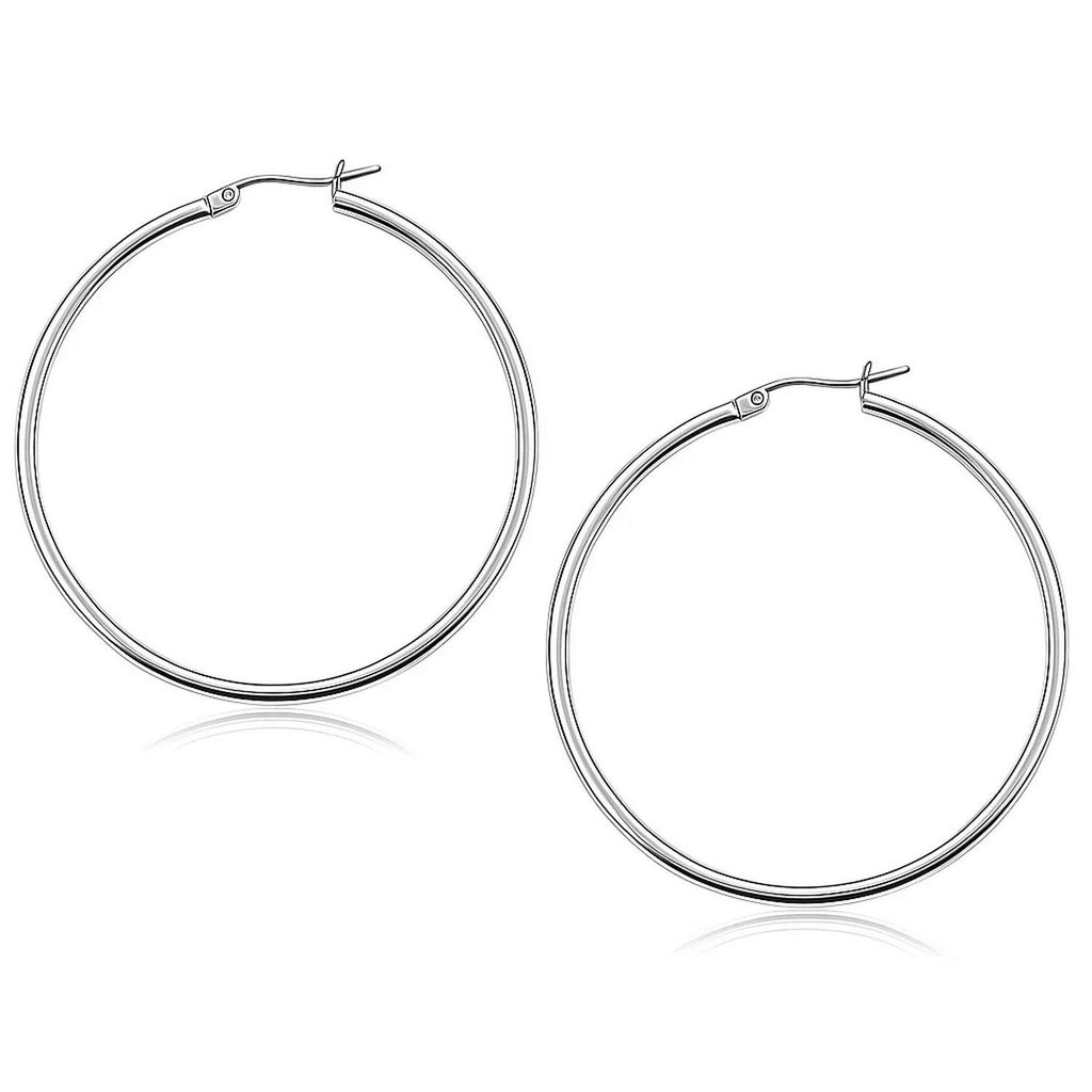 10k White Gold Polished Hoop Earrings (2x50mm)