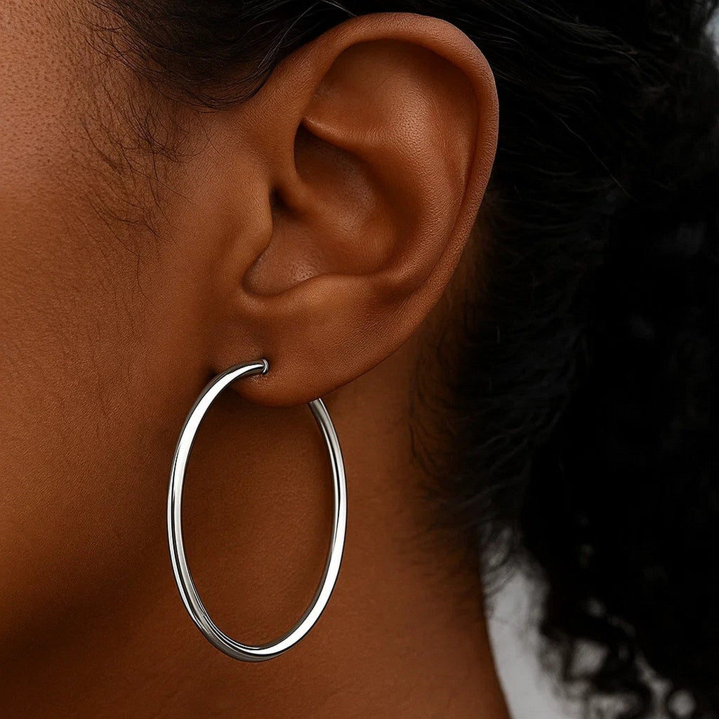 10k White Gold Polished Hoop Earrings (2x50mm)