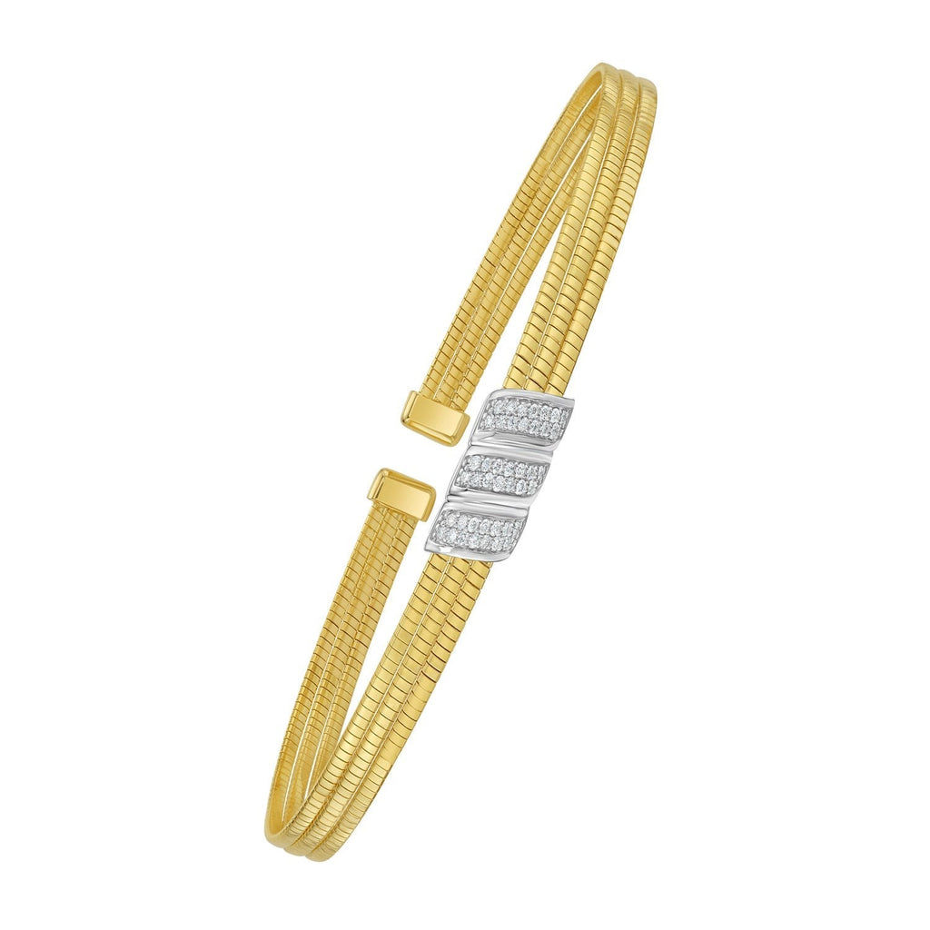 14K Yellow Gold Triple Row Diamond Omega Cuff Bangle