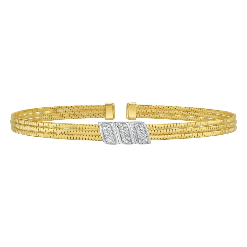 14K Yellow Gold Triple Row Diamond Omega Cuff Bangle