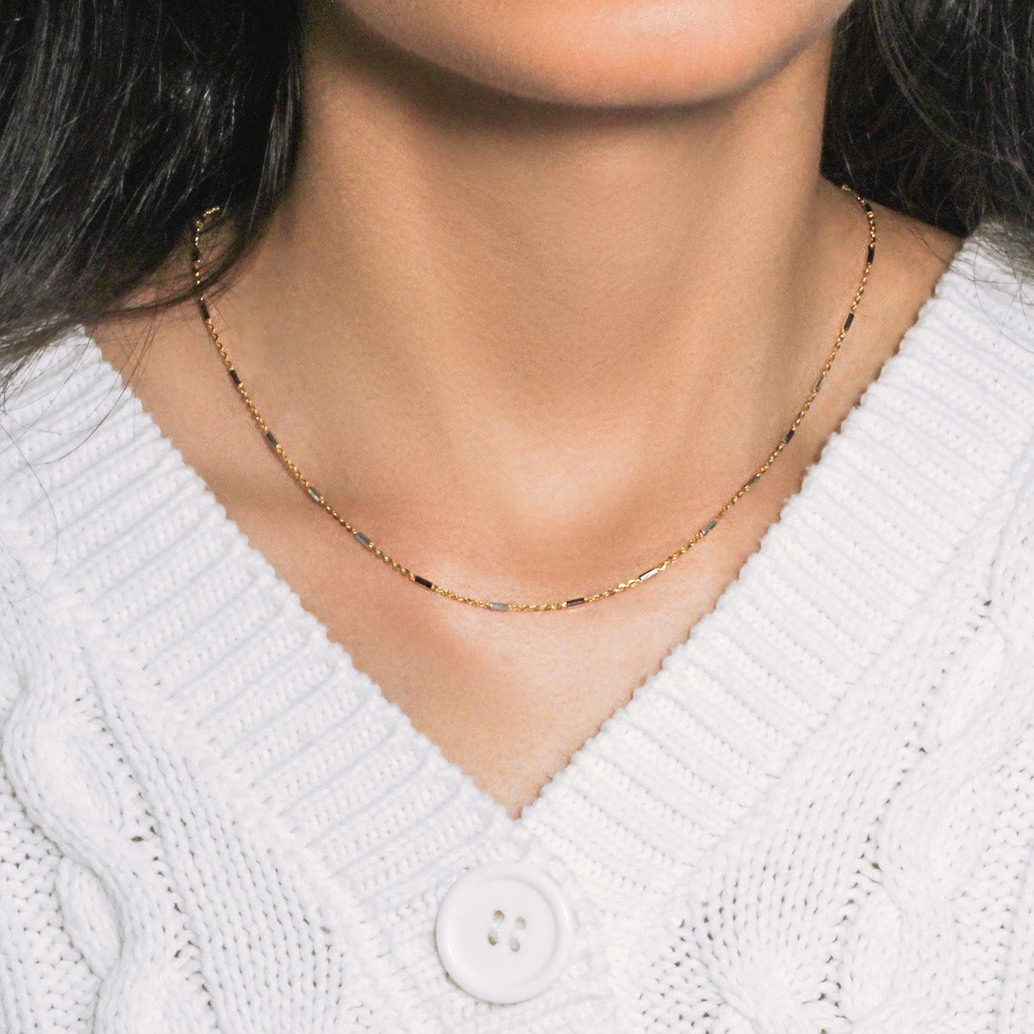 Bar Links Pendant Chain in 14k Two Tone Gold (1.00 mm)