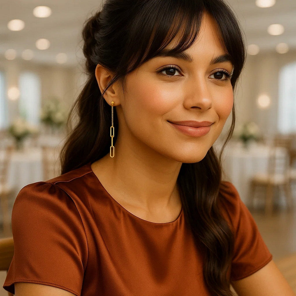 14K Yellow Gold Paperclip Chain and Fine Link Earrings