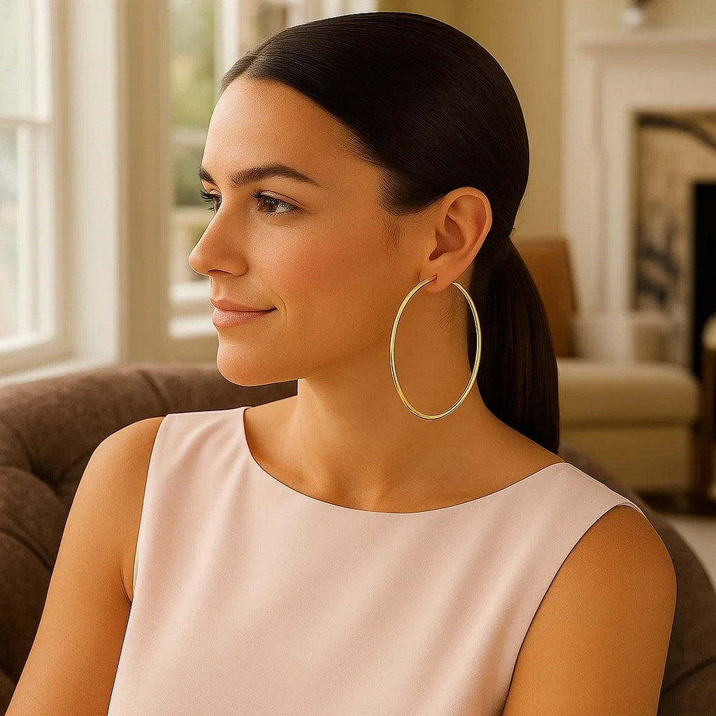 14k Yellow Gold Large Polished Hoop Earrings(2x70mm)