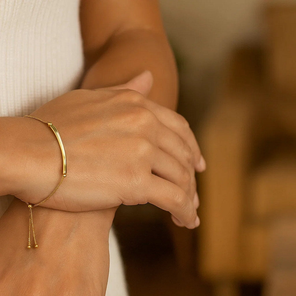 14k Yellow Gold Lariat Bracelet with Polished Curved Bar