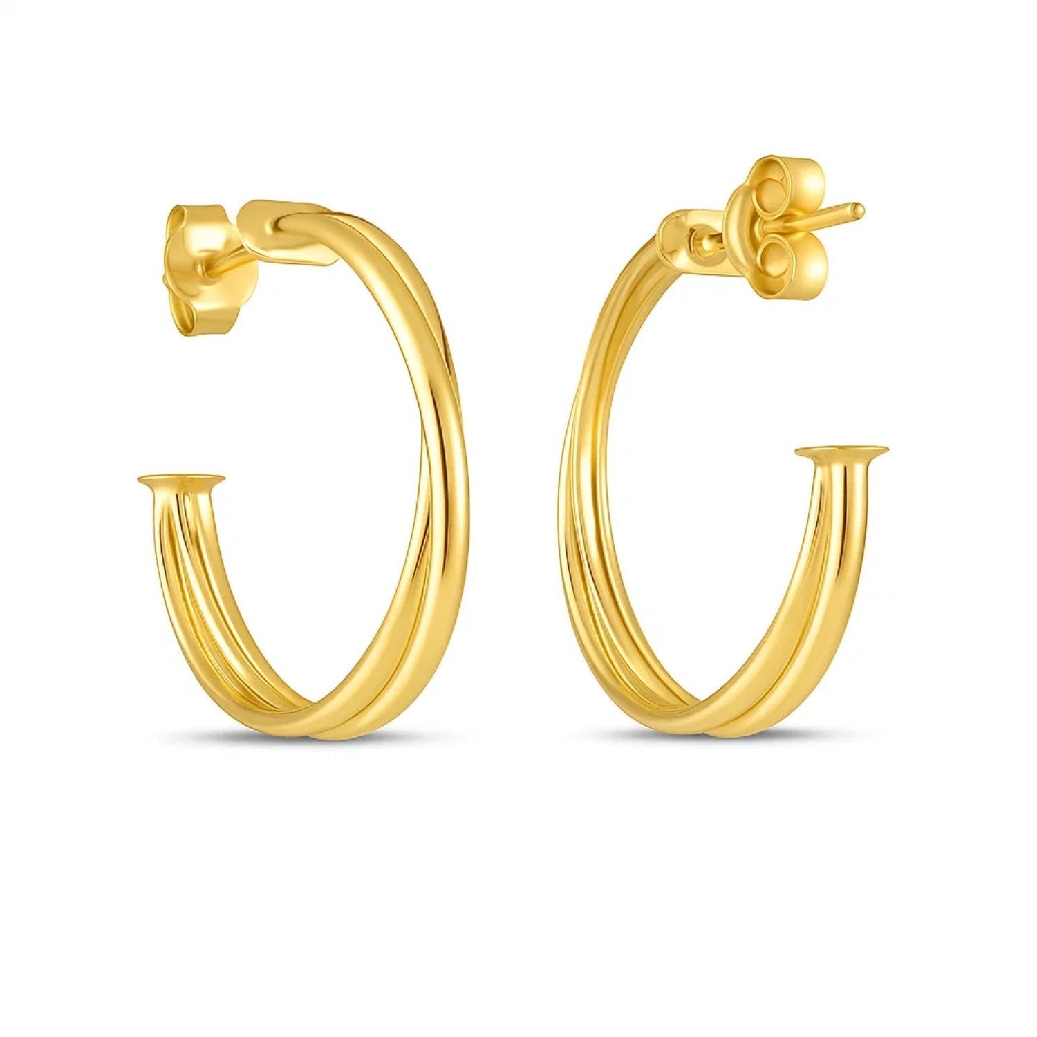 14k Yellow Gold Large Crossover Hoops
