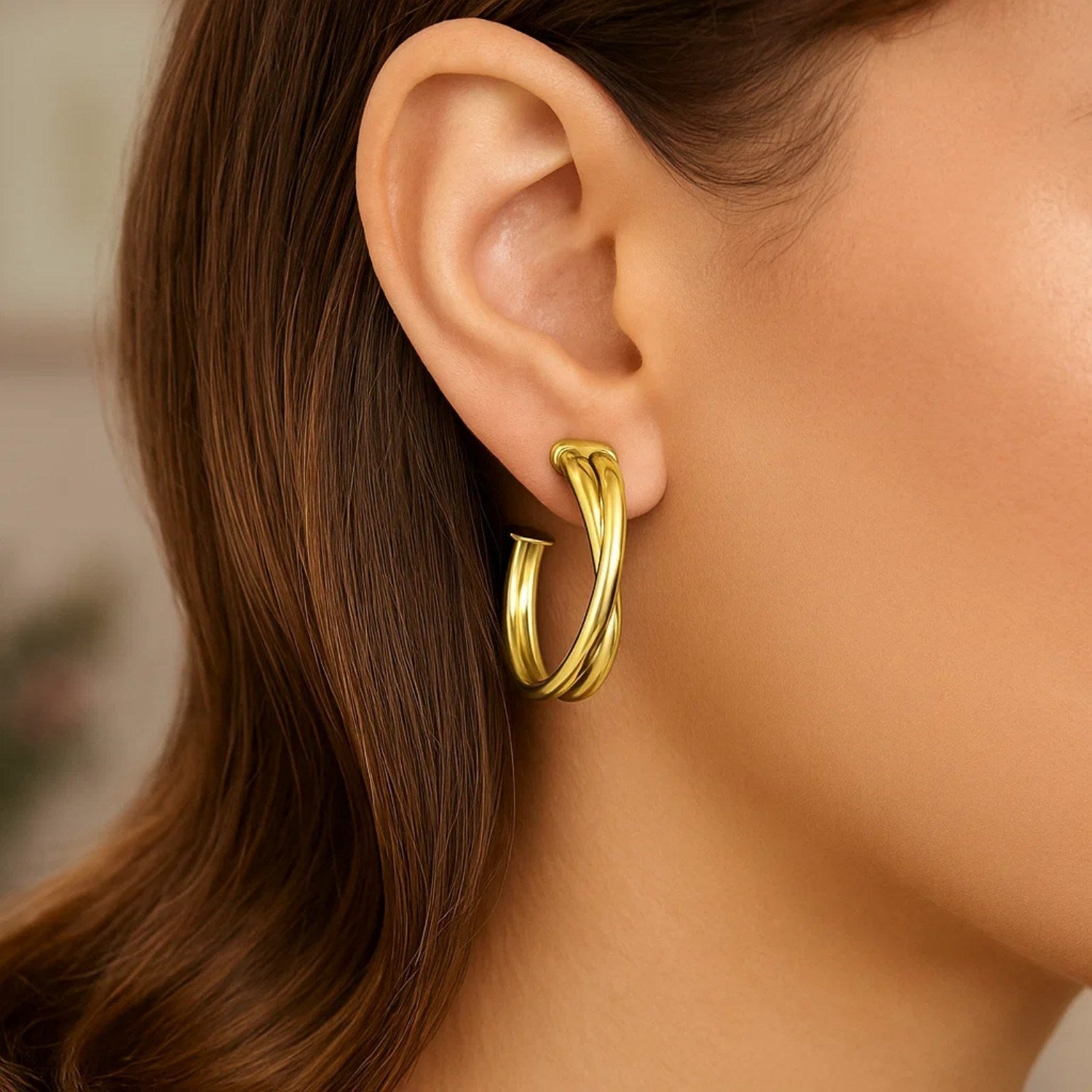 14k Yellow Gold Large Crossover Hoops