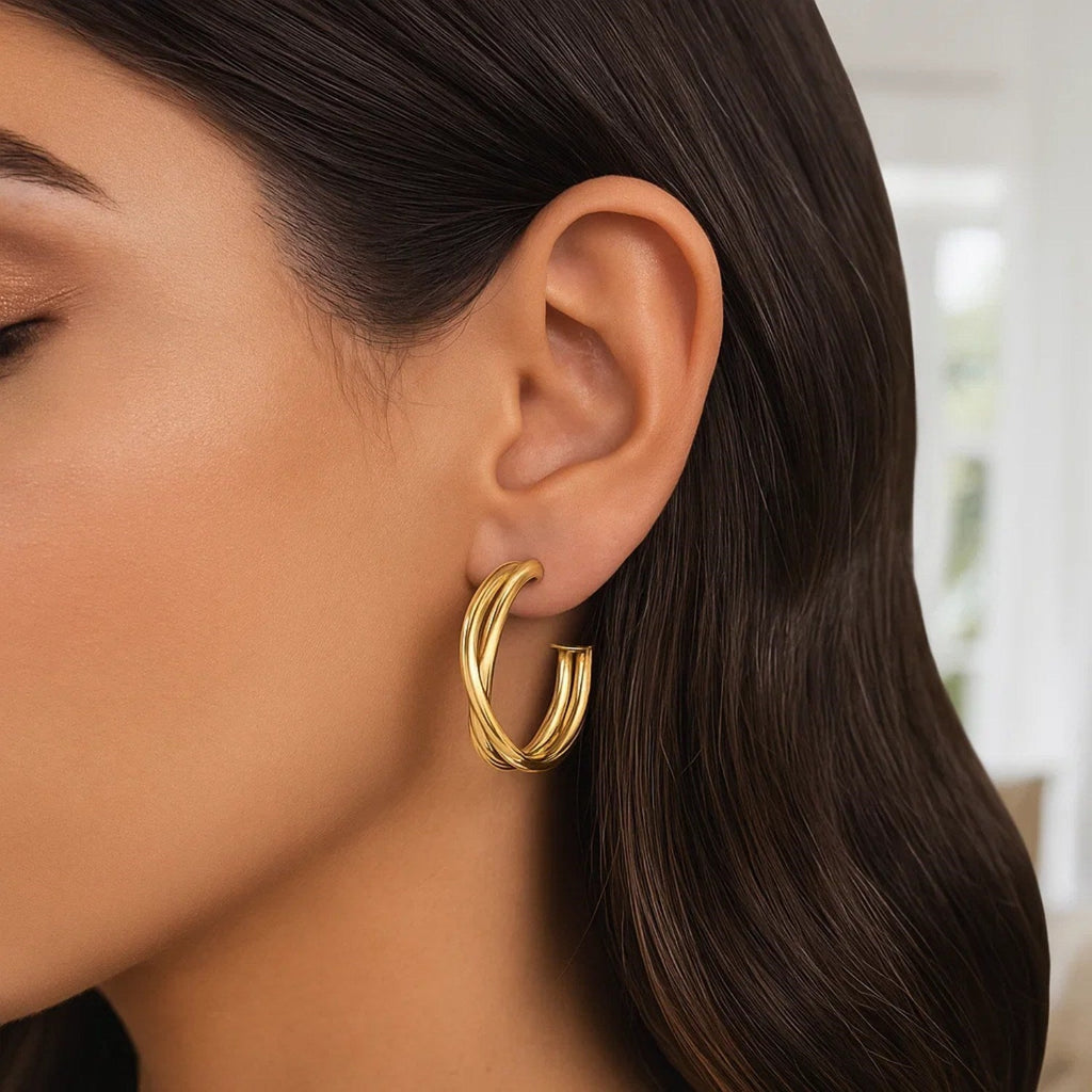 14k Yellow Gold Large Crossover Hoops