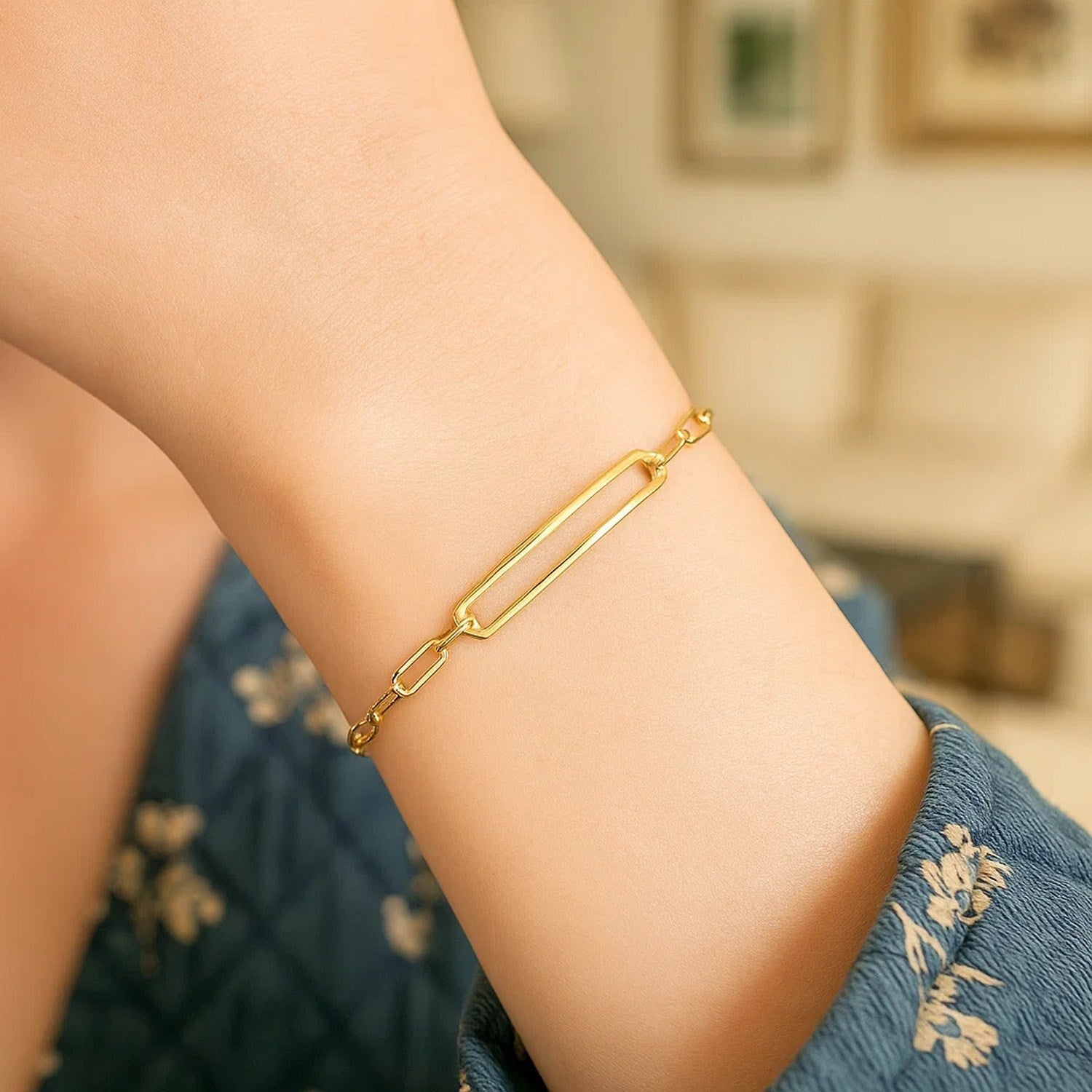 14k Yellow Gold High Polish Open Curved Paperclip Bracelet (3.30 mm)