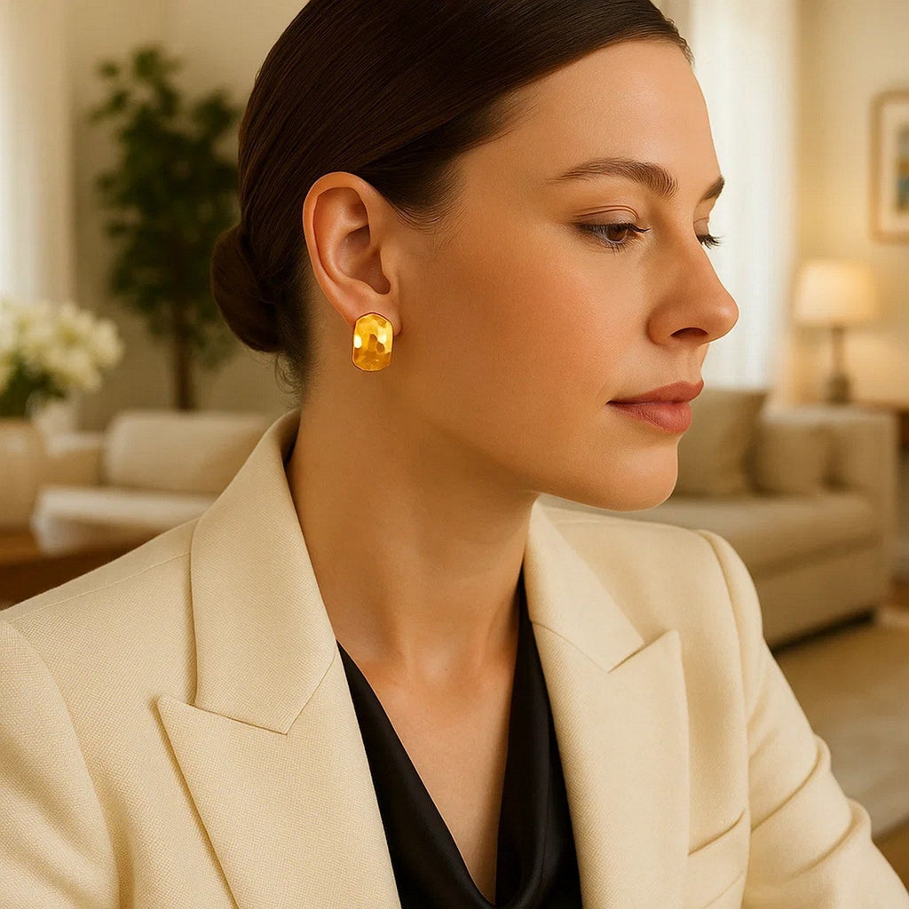 14k Yellow Gold Geometric Texture Earrings