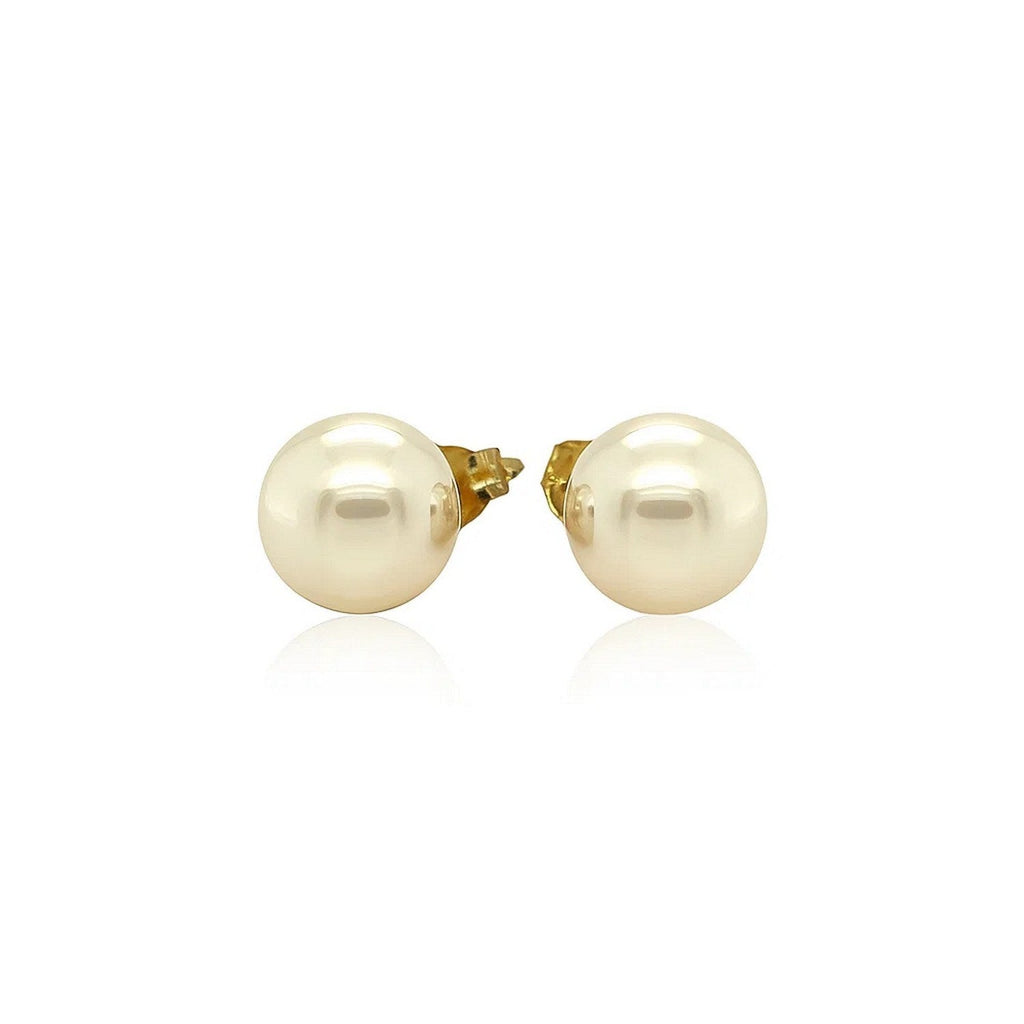14k Yellow Gold Freshwater Cultured White Pearl Stud Earrings (7mm)