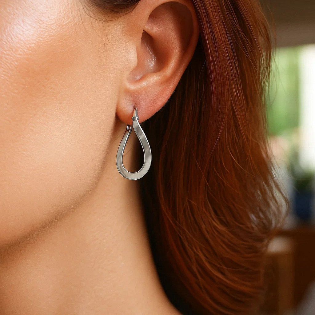 14k White Gold Twisted Freeform Hoop Earrings