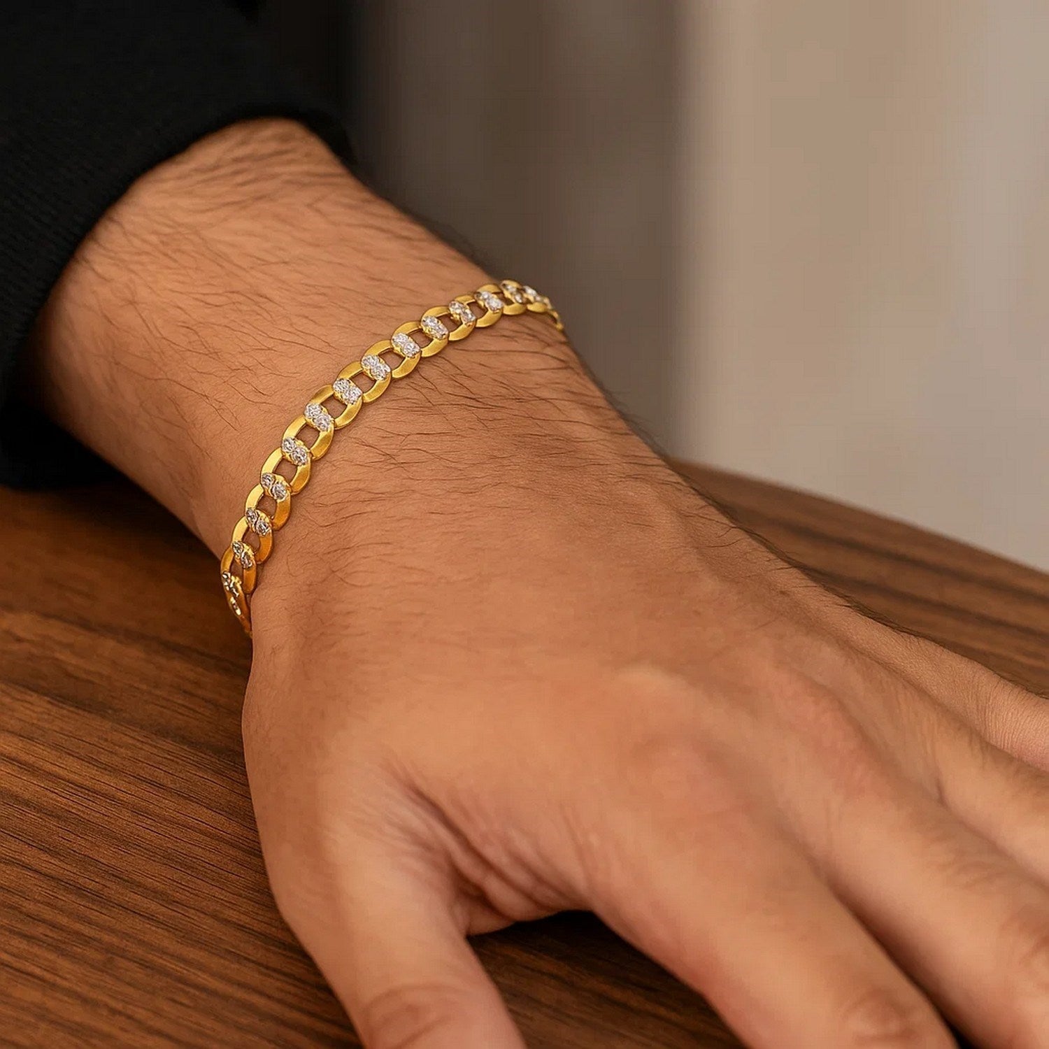 14k Two Tone Gold Pave Curb Bracelet (4.60 mm)