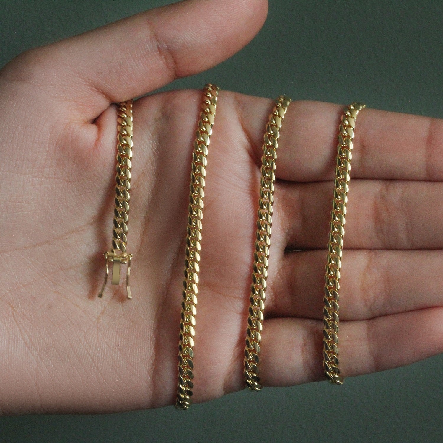 3.9mm 10k Yellow Gold Classic Miami Cuban Solid Chain