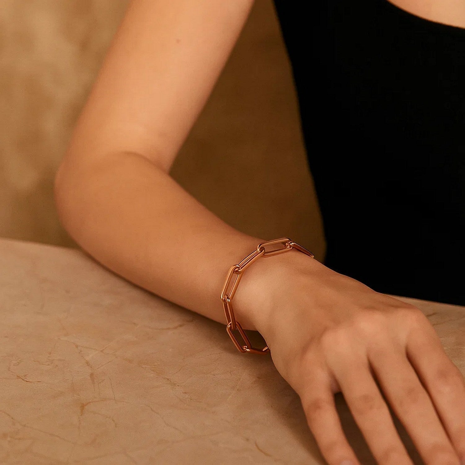 14K Rose Gold Extra Wide Paperclip Chain Bracelet (6.10 mm)