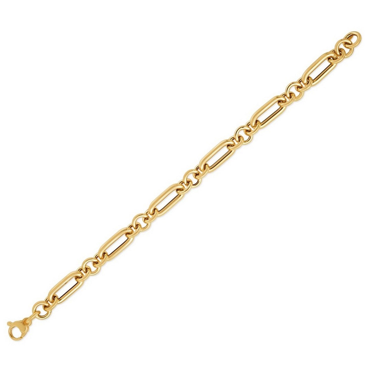 14k Yellow Gold Italian Alternating Paperclip Round Links Bracelet (8.00 mm)