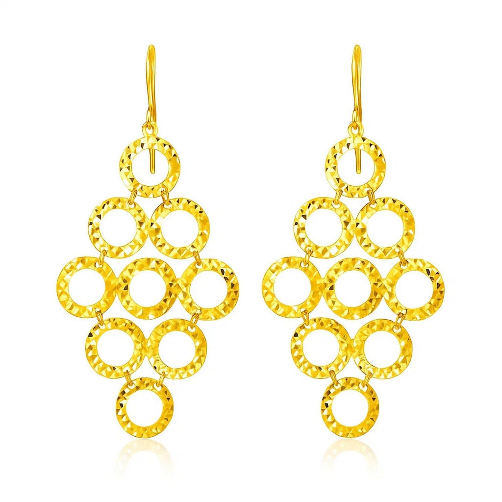 14k Yellow Gold Earrings with Textured Open Circle Motifs