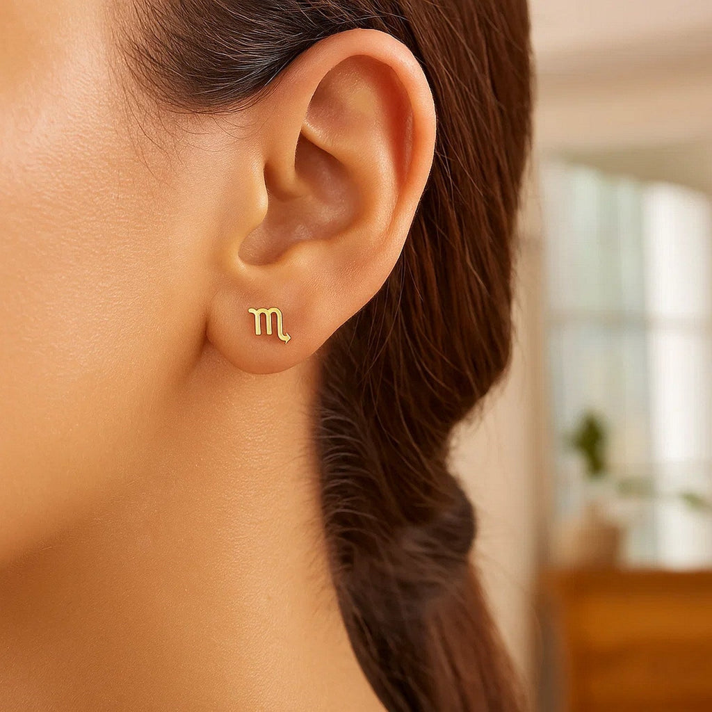 14k Yellow Gold Scorpio Stud Earrings