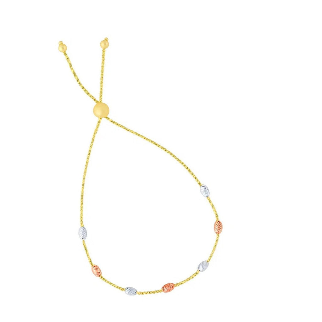 14k Tri-Color Gold Textured Oval Station Lariat Style Bracelet (1.20 mm)