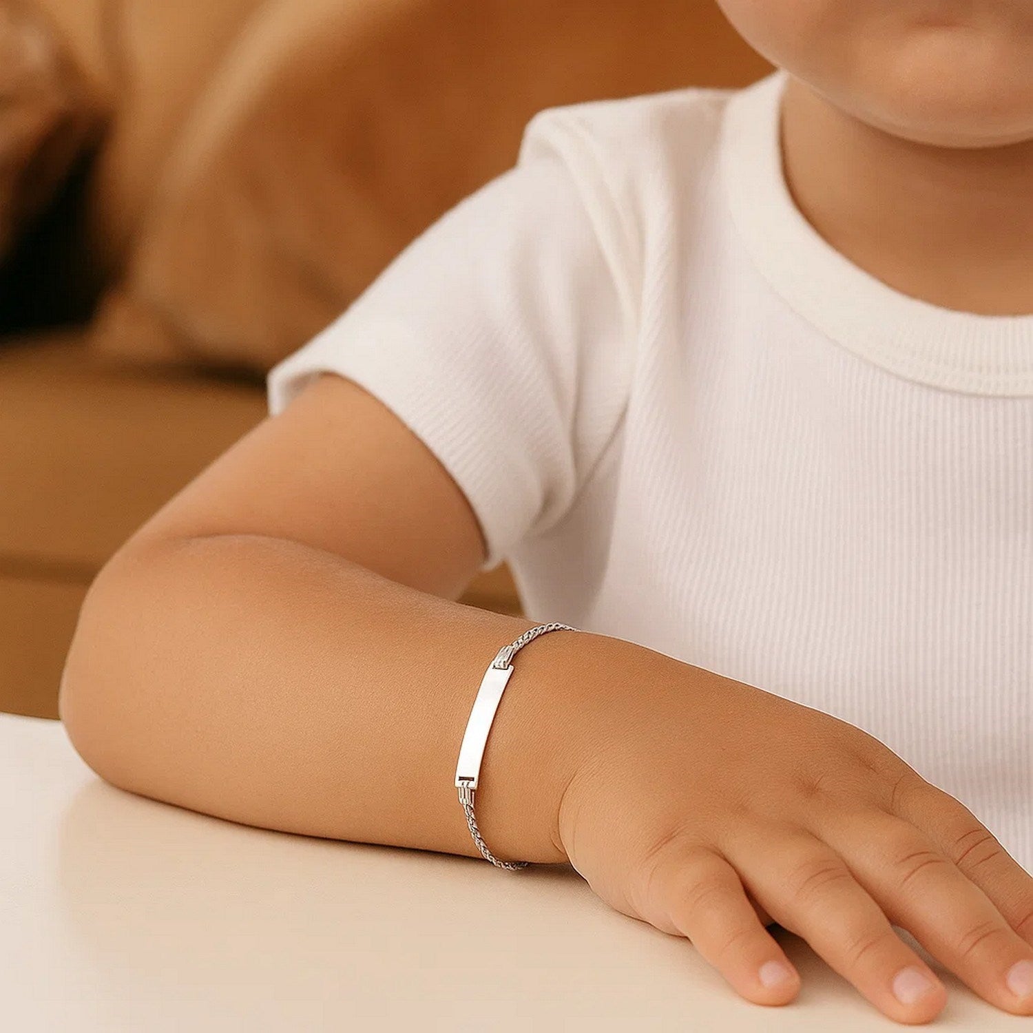 14k White Gold Curb Link Chain Polished Childrens ID Bracelet (3.00 mm)