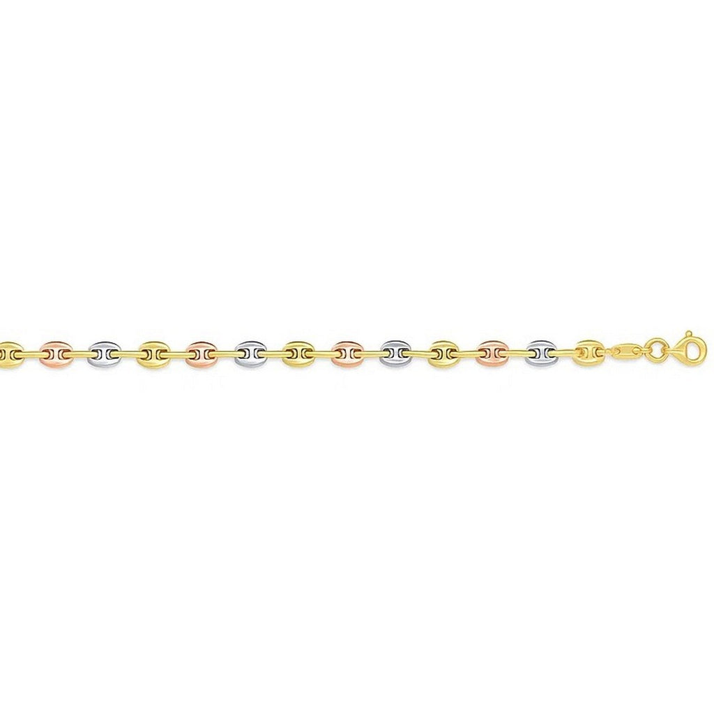 14k Tri Color Gold Mariner Link Bracelet (4.90 mm)