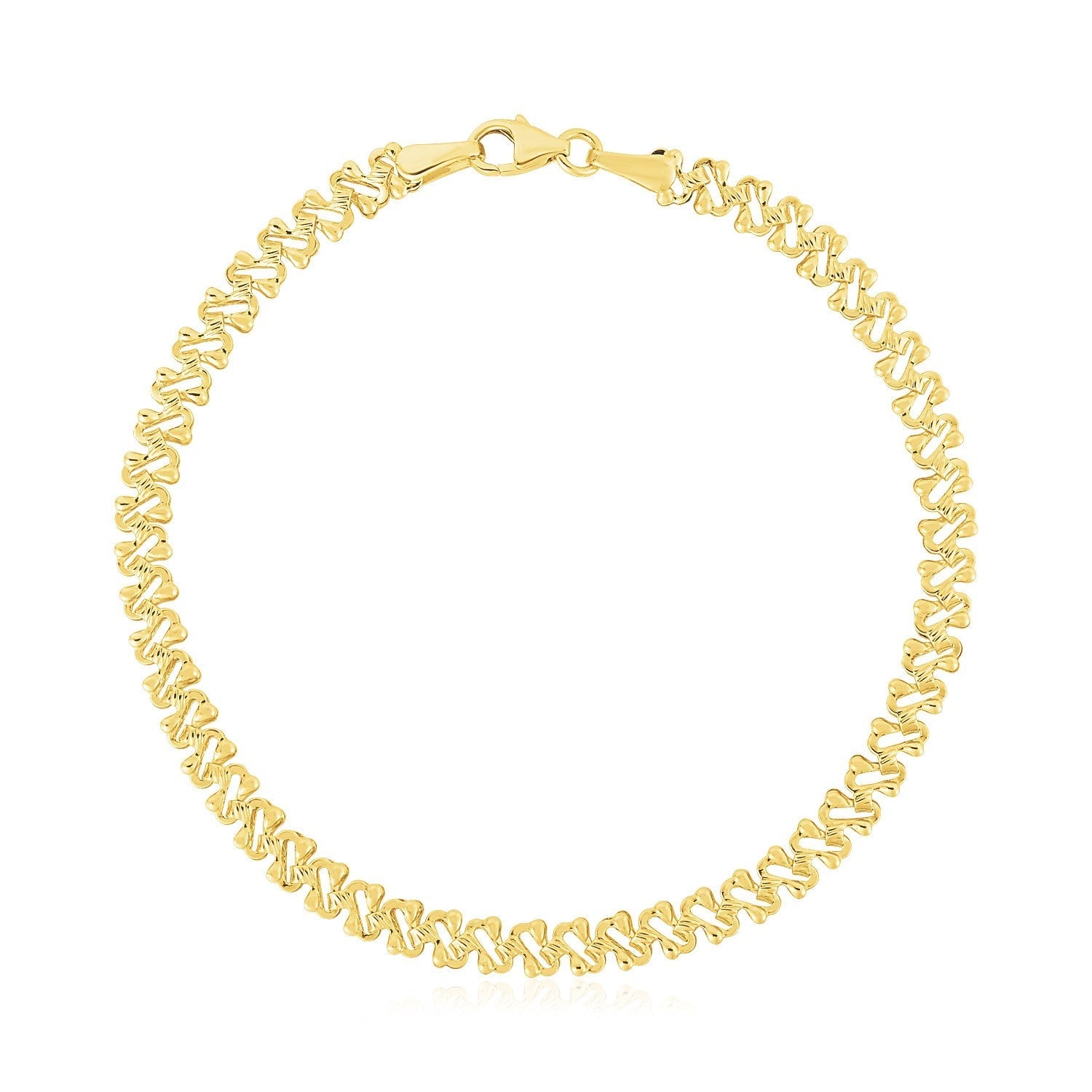 14k Yellow Gold High Polish Textured Fancy Chain Bracelet  (4.00 mm)