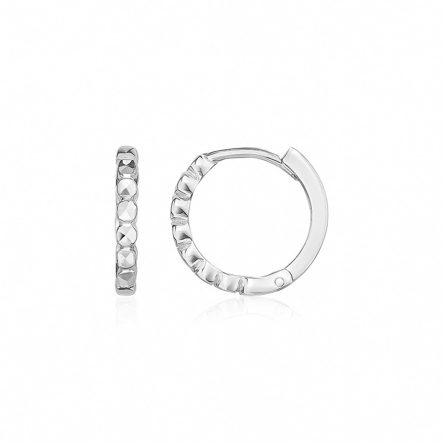 14k White Gold Petite Textured Round Hoop Earrings