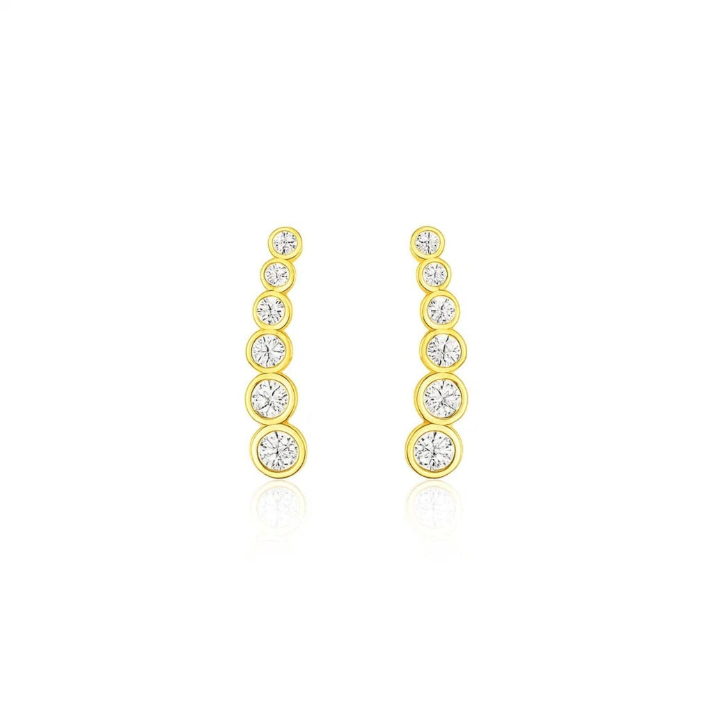 14k Yellow Gold Graduated Circles Climber Post Earrings with Cubic Zirconias