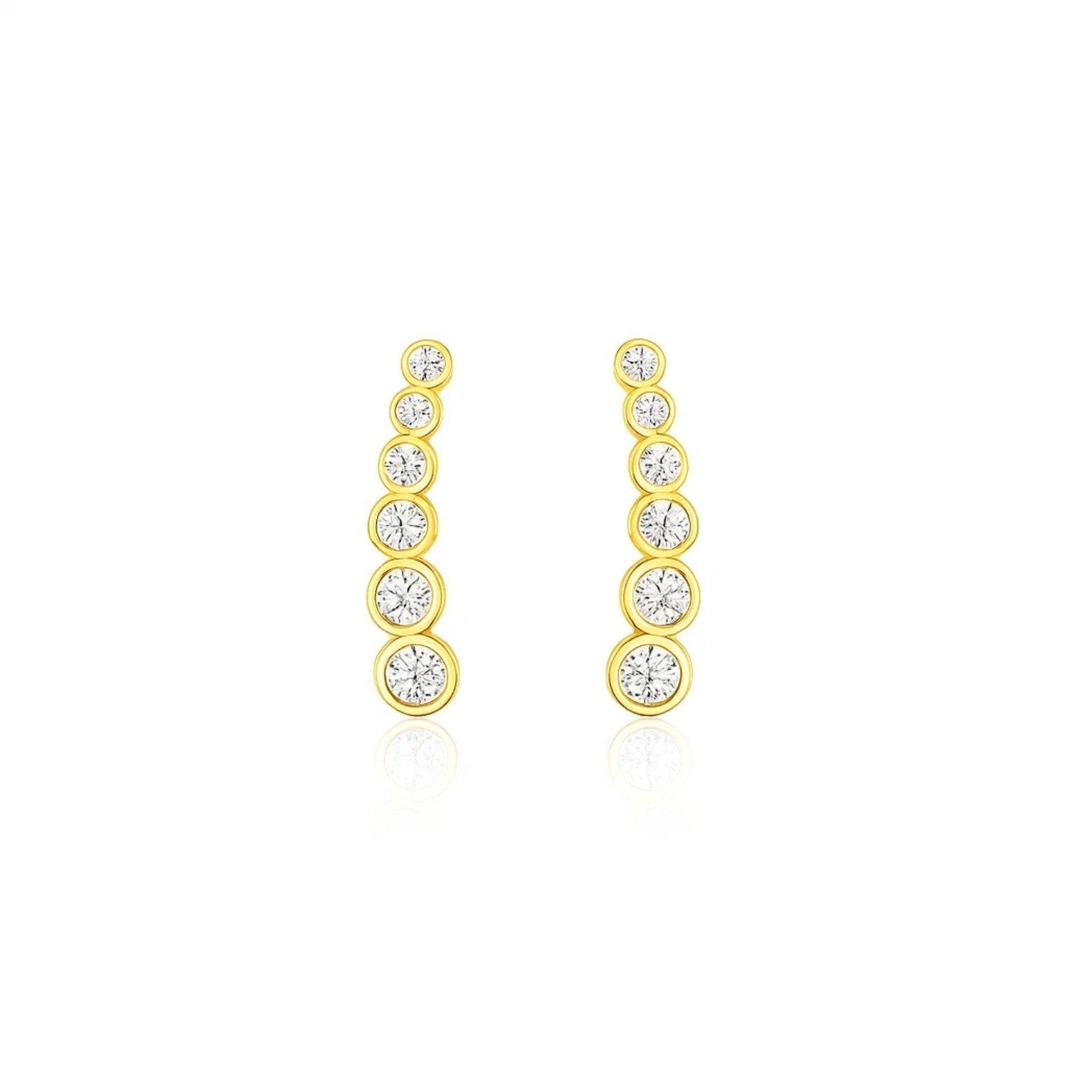 14k Yellow Gold Graduated Circles Climber Post Earrings with Cubic Zirconias