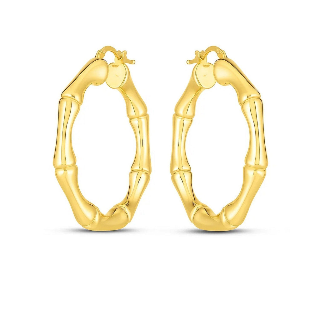 14k Yellow Gold Large Bamboo Hoops