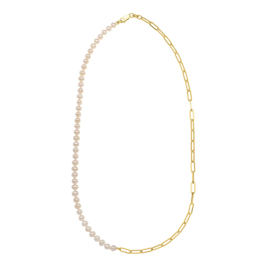 5mm Pearl and Lite Paperclip Necklace in 14K Yellow Gold