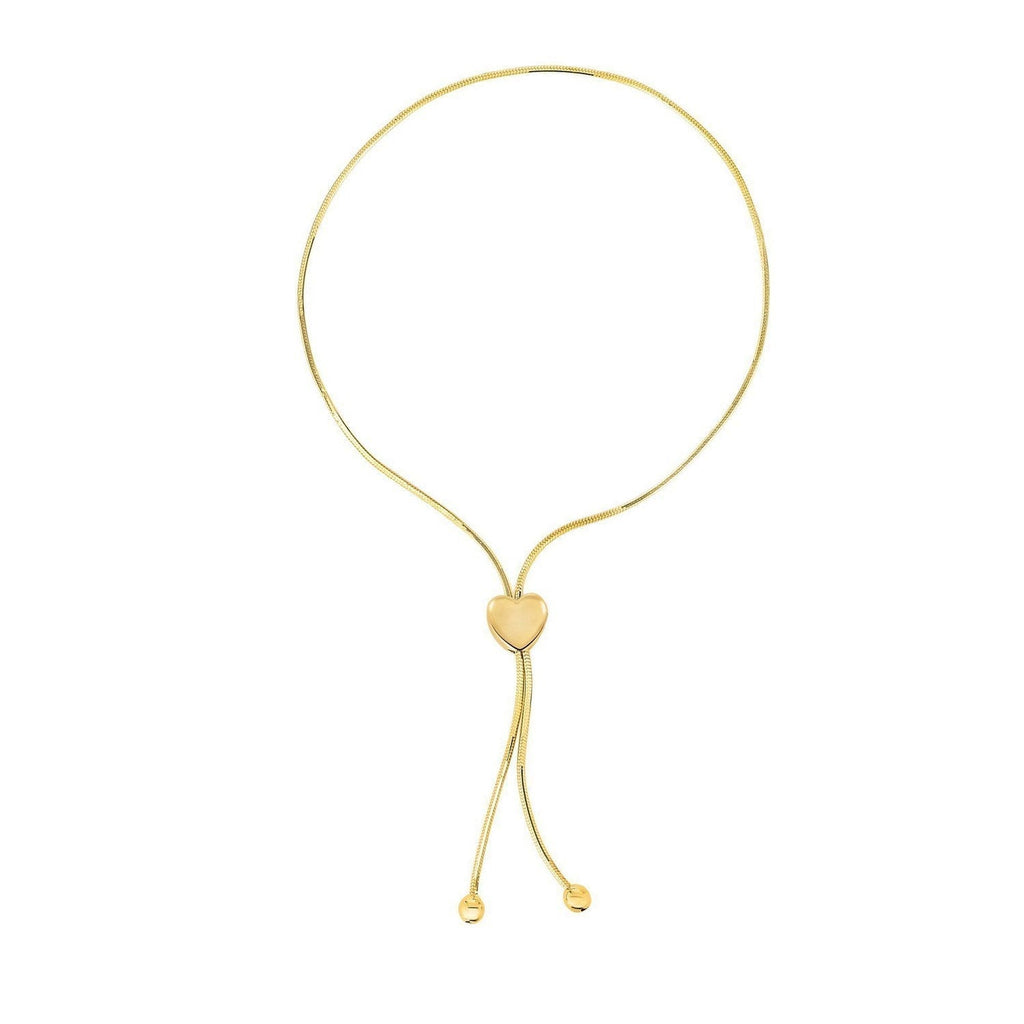 14k Yellow Gold Adjustable Lariat Style Heart Motif Bracelet (1.00 mm)