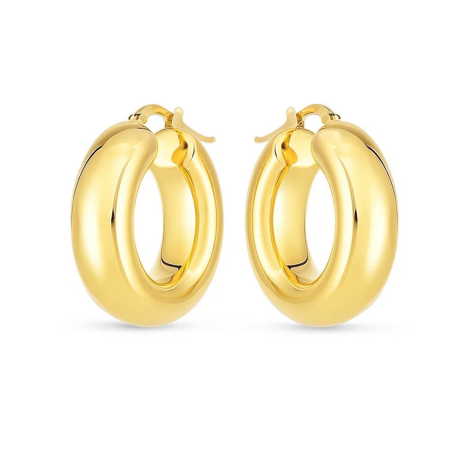 14k Yellow Gold Medium Puffy Hoops