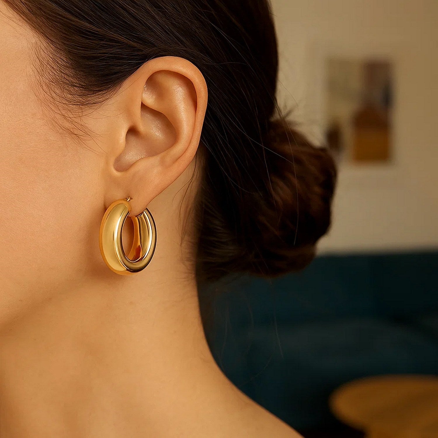 14k Yellow Gold Medium Puffy Hoops