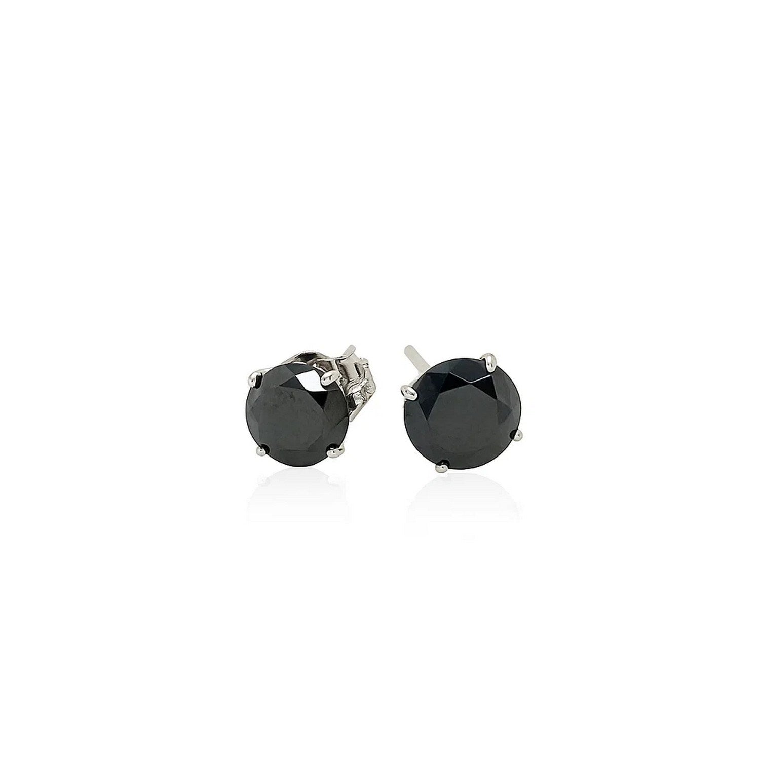 14k White Gold Stud Earrings with Black Faceted Cubic Zirconia(5mm)