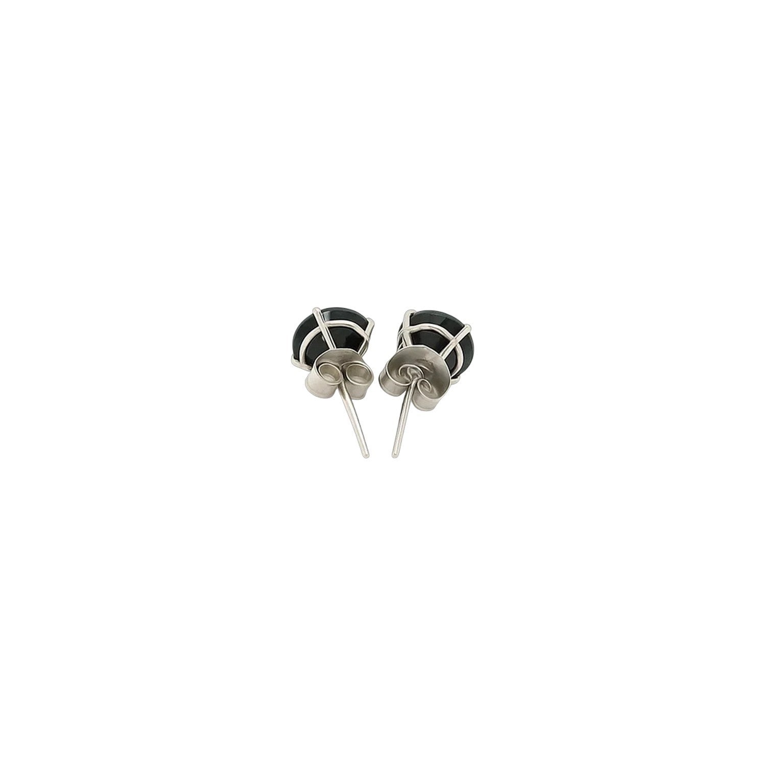 14k White Gold Stud Earrings with Black Faceted Cubic Zirconia(5mm)