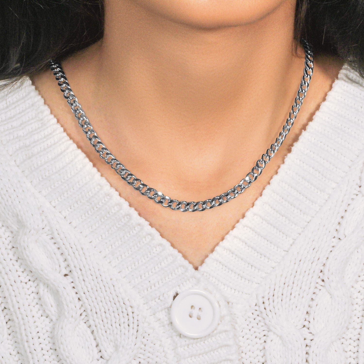 14k White Gold Miami Cuban Semi Solid Chain (5.50 mm)