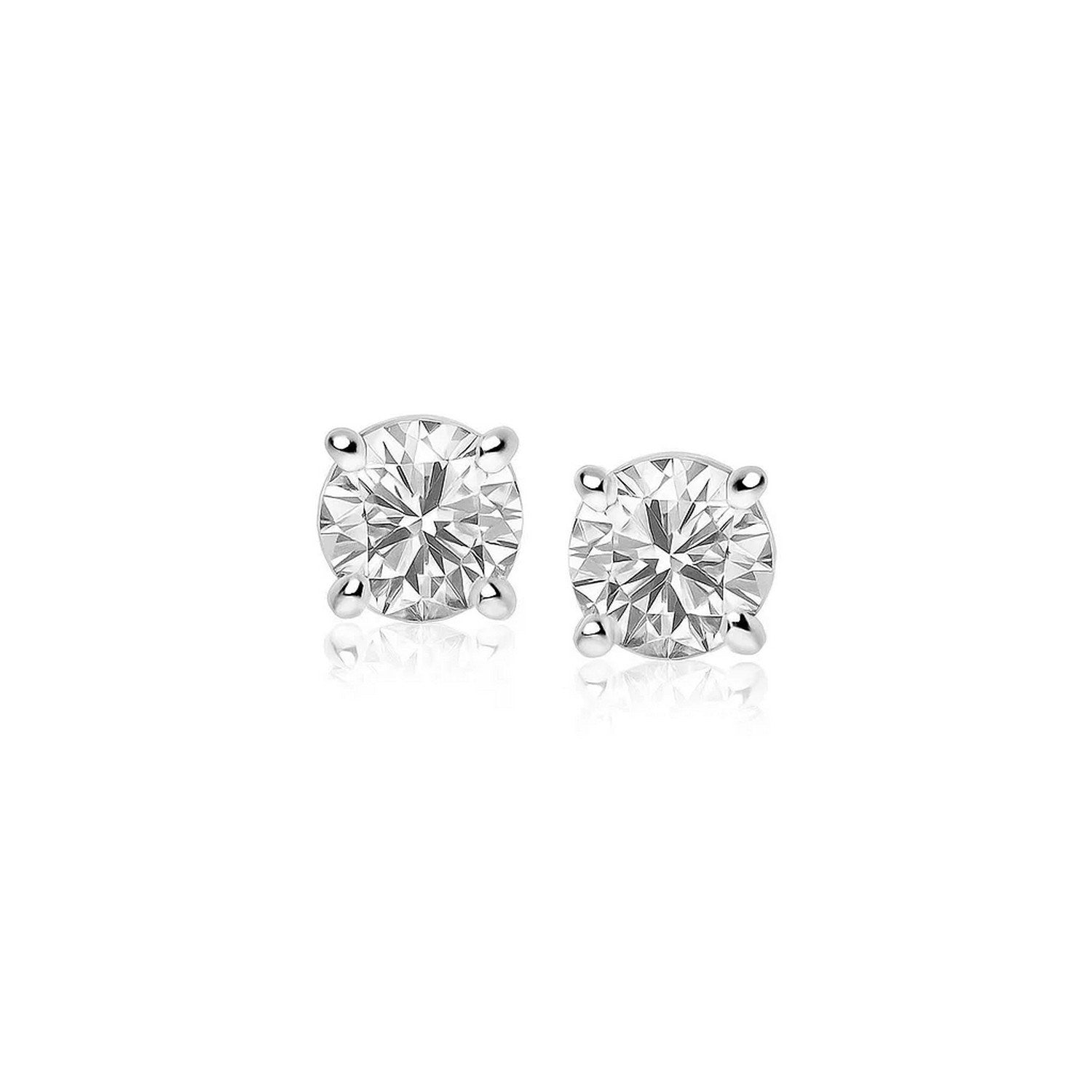 14k White Gold 4mm Faceted White Cubic Zirconia Stud Earrings(4mm)
