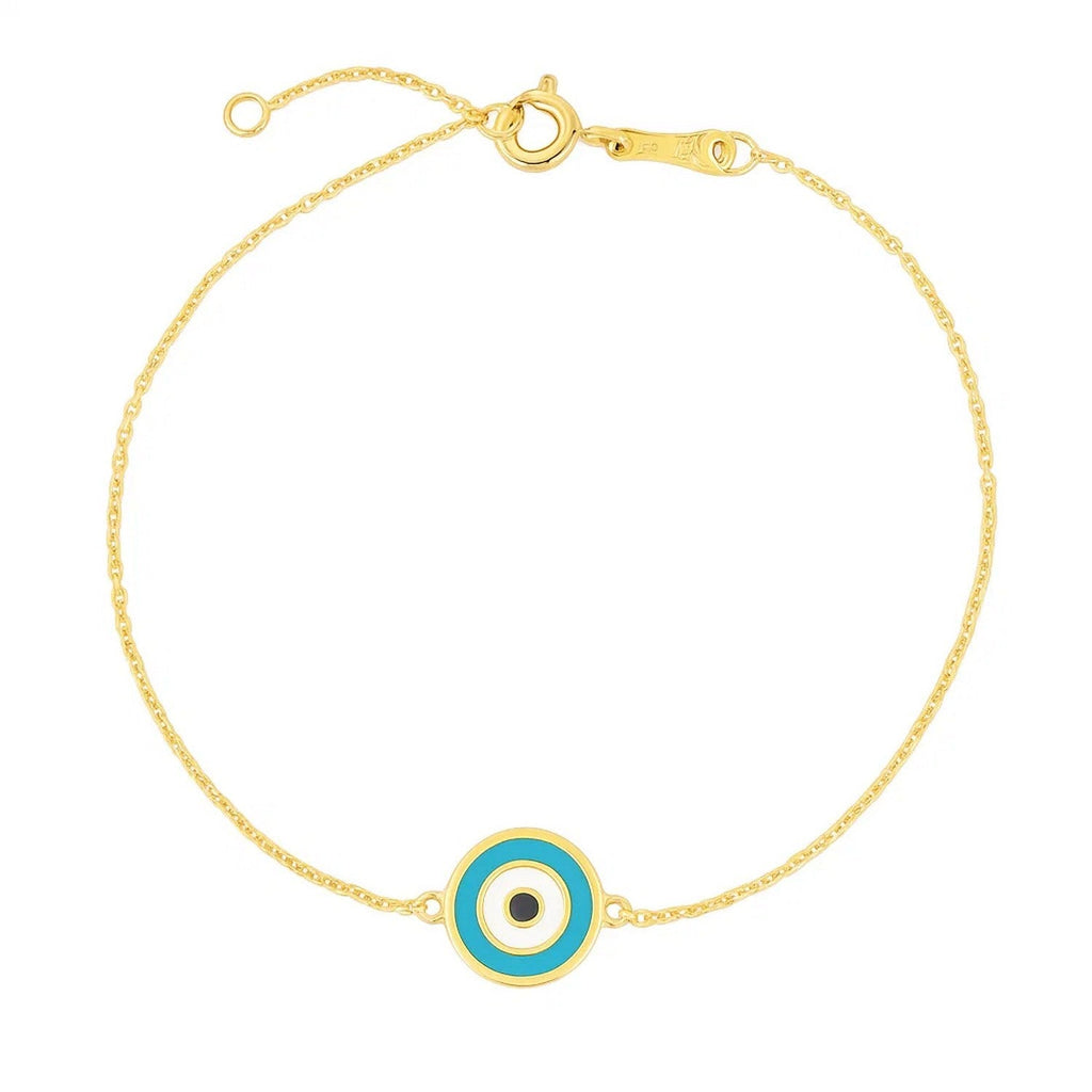 14k Yellow Gold Blue Evil Eye Bracelet (1.00 mm)